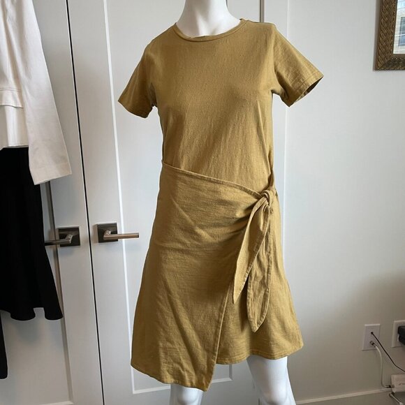 Jackson Rowe Paradise Palm SS 100% Cotton Waist Wrap Dress Dijon Mustard Sz S - Picture 12 of 12